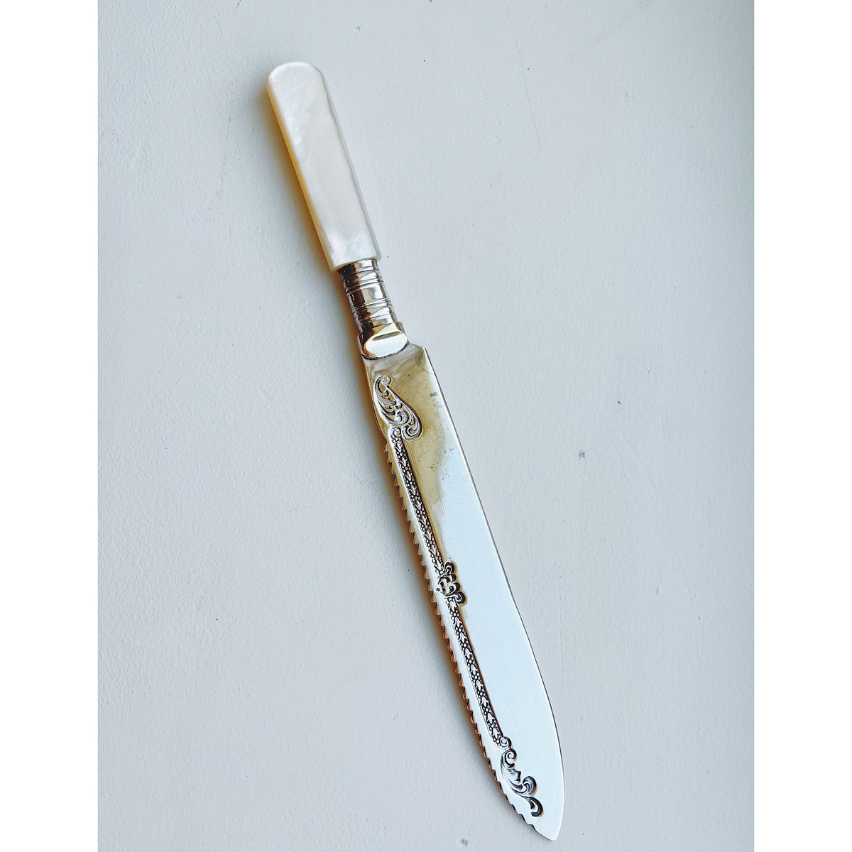 Antique Silver Plate Cake Knife with Mother of Pearl Handle