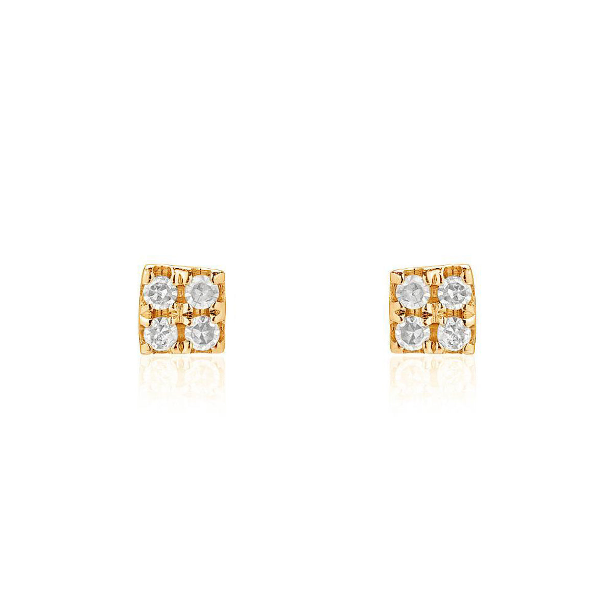 Petite Pave Square Post Earrings, Yellow Gold