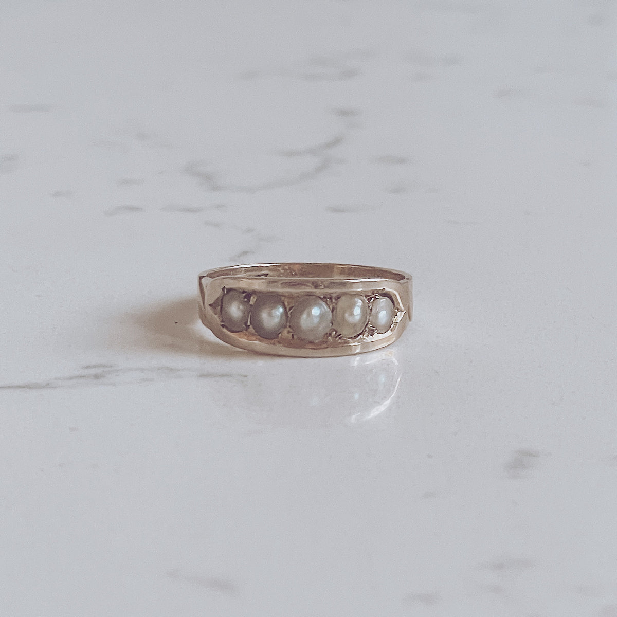 Antique 5 Seeded Pearl 15K Gold Ring