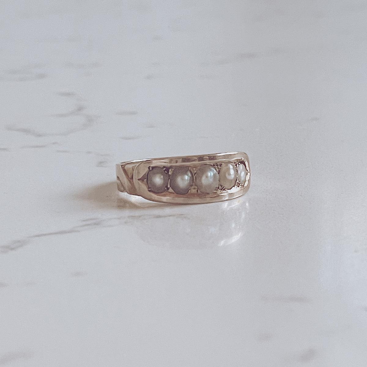 Antique 5 Seeded Pearl 15K Gold Ring