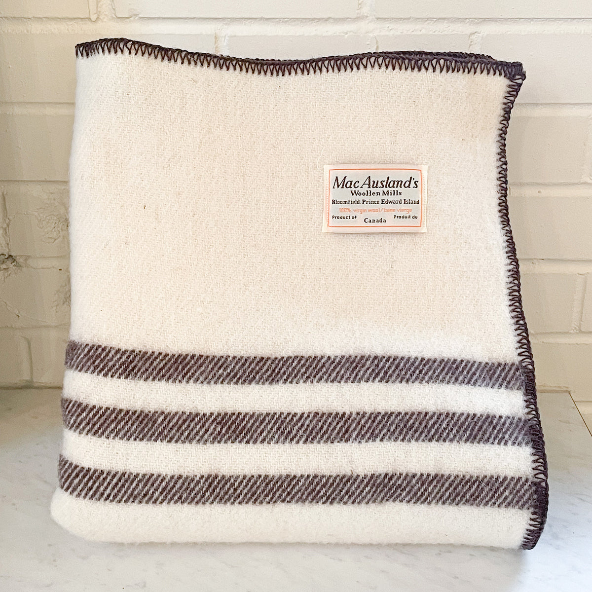 MacAusland White Lap Blanket, Chocolate Brown Stripes