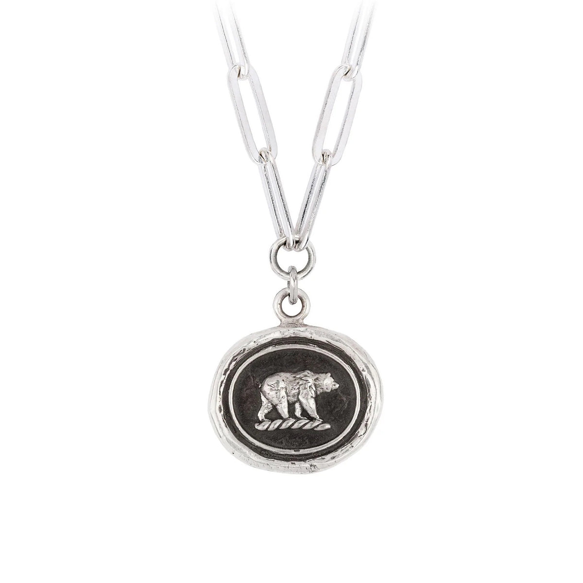 Mother Bear Large Paperclip Chain Necklace, Bright Silver