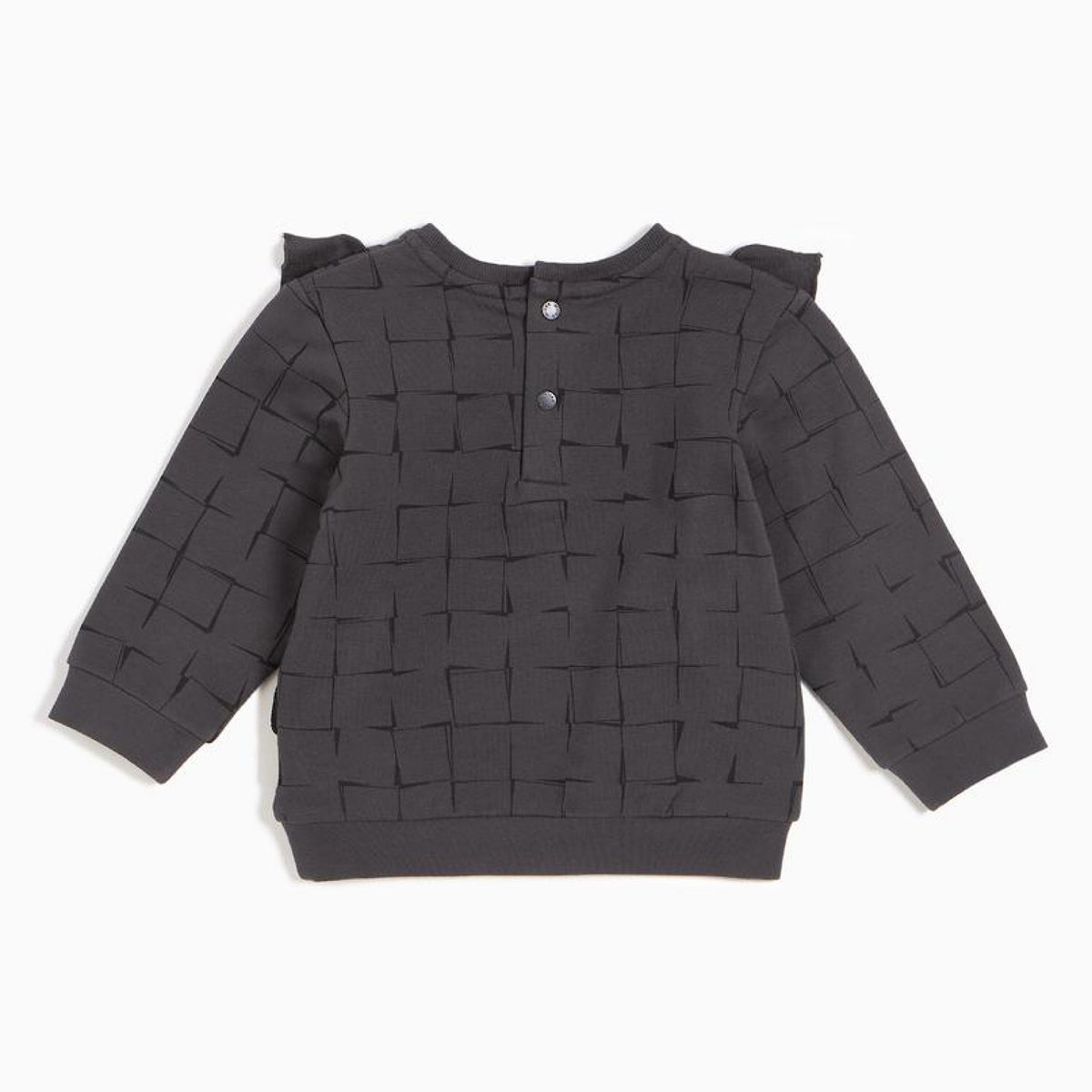 Charcoal Grid Print Sweatshirt with Ruffles