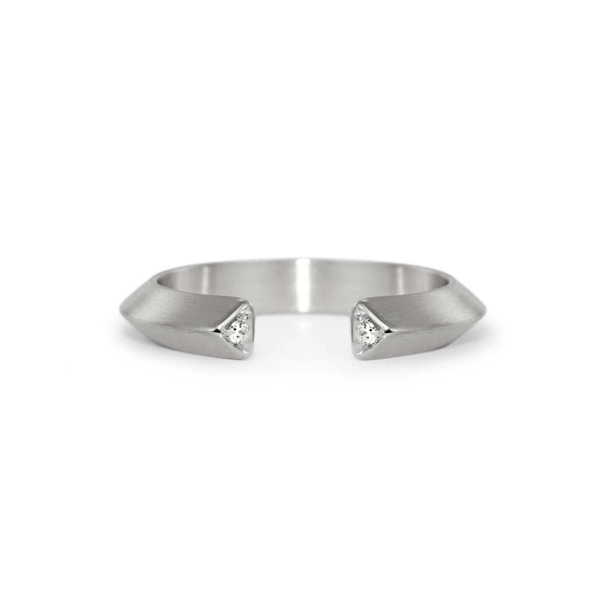 Brushed Silver Slice Triangle Ring with Diamonds