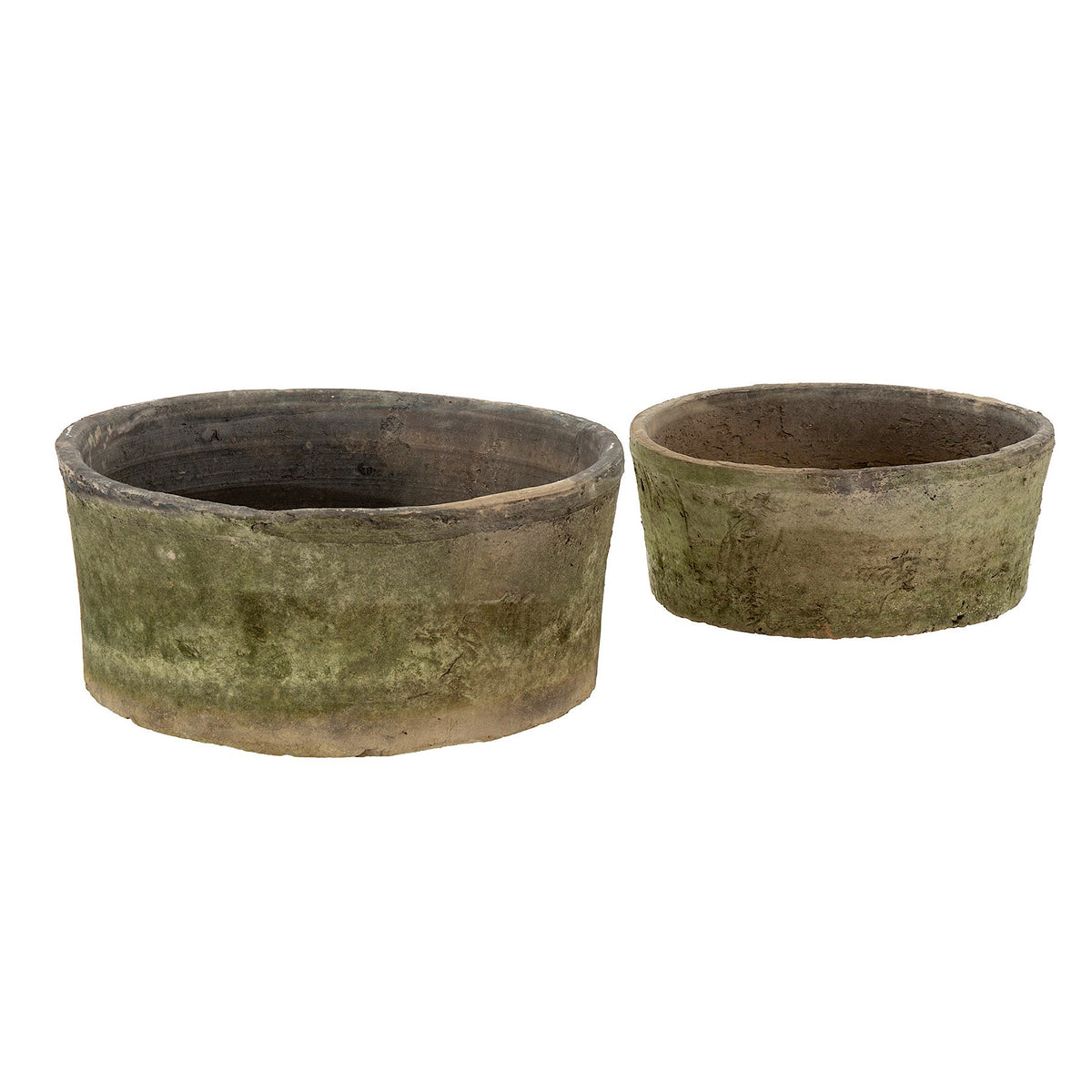Aged Clay Planters, Antique Blackstone, Two Sizes