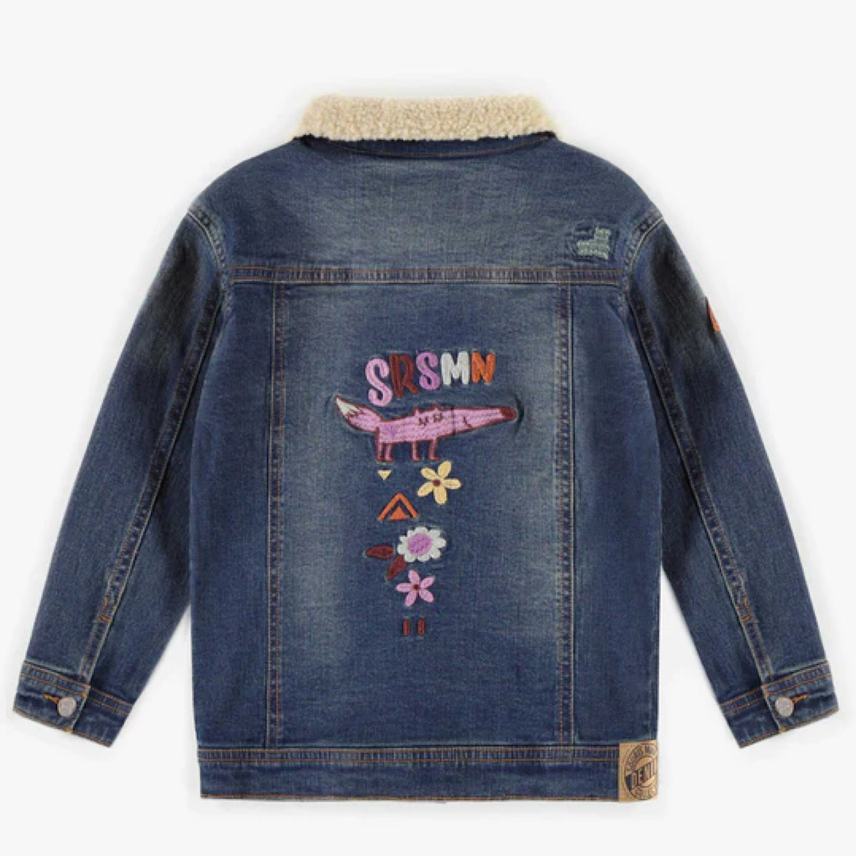 Embroidered Denim Jacket with Sherpa Collar