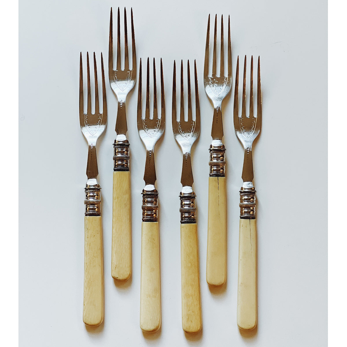Antique Forks with Horn Handles, Set of 6