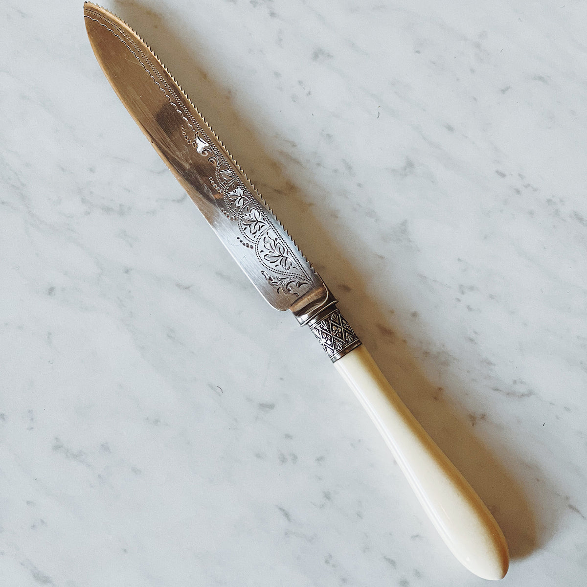 Antique Silver-Plate Cake Knife with Bone Handle