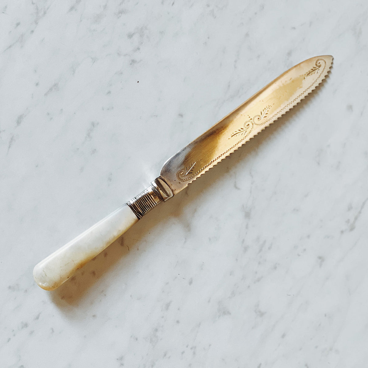 Antique Silver Plate Cake Knife with Mother Of Pearl Handle