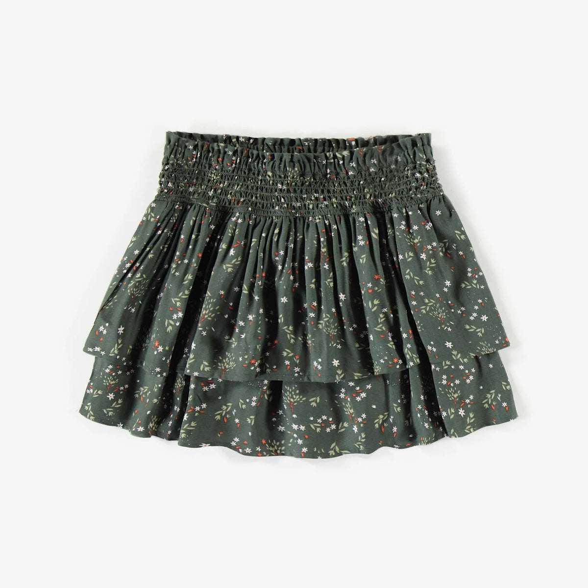 Floral Green Skirt with Ruffles