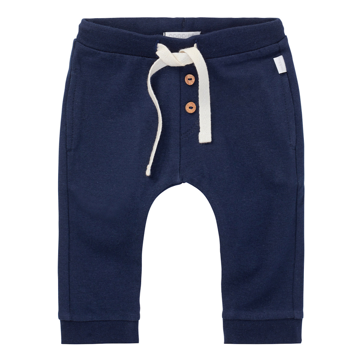 Blue Cotton Joggers with Wood Button Detailing