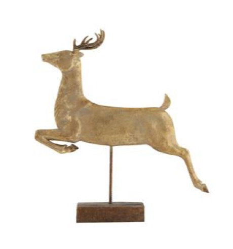 Resin Deer On Stand, Gold Finish