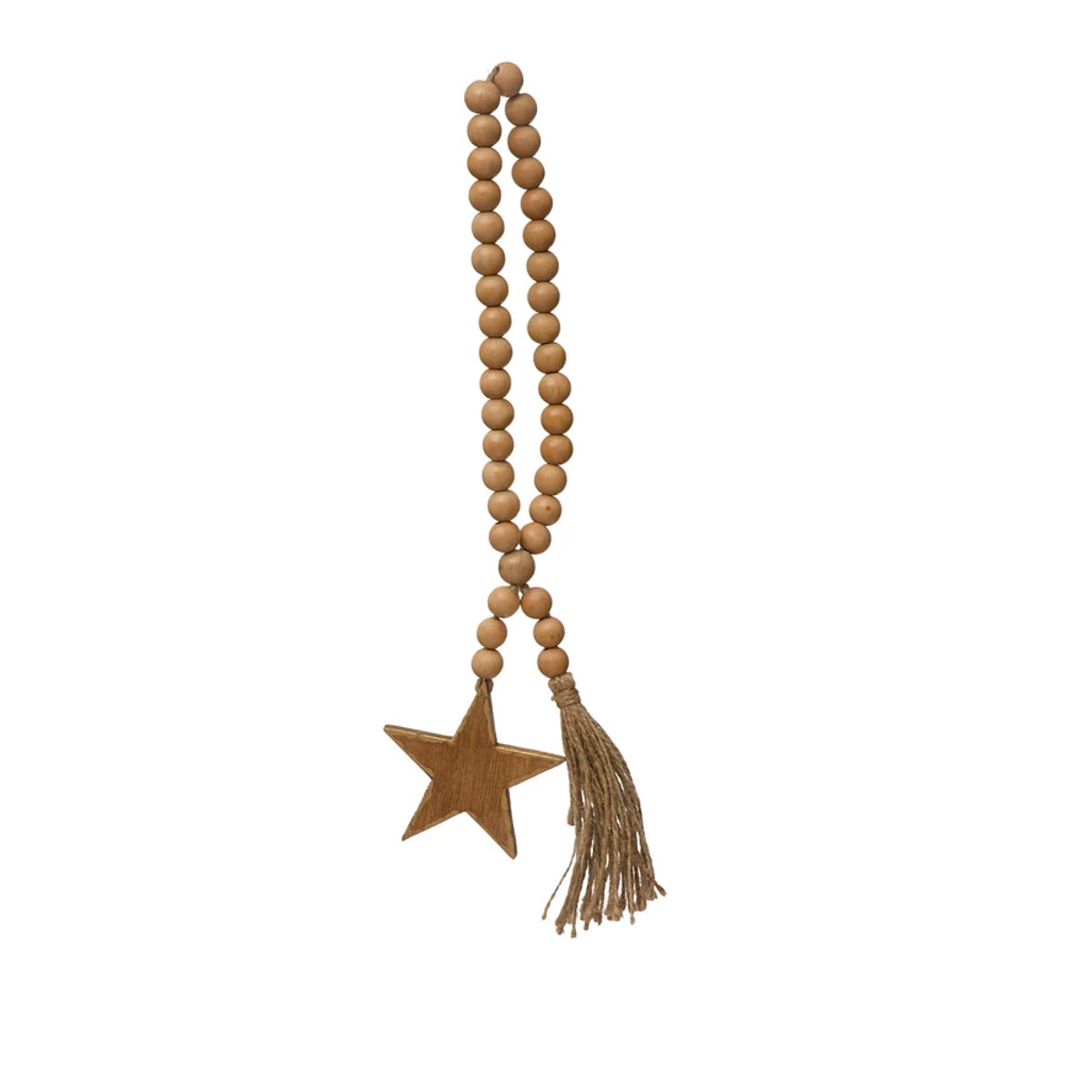 Wood Beads with Star Icon and Jute Tassel