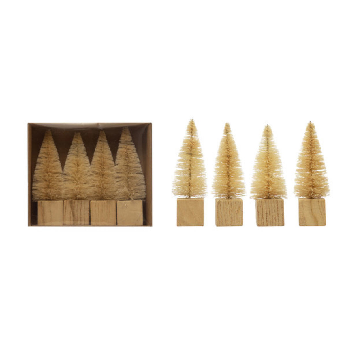 Boxed Set of 4 Cream Trees with Square Wood Base