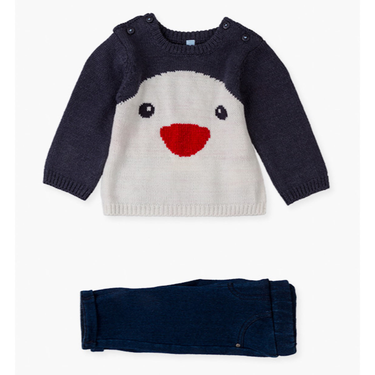 Knit Penguin Sweater and Denim Trousers Set