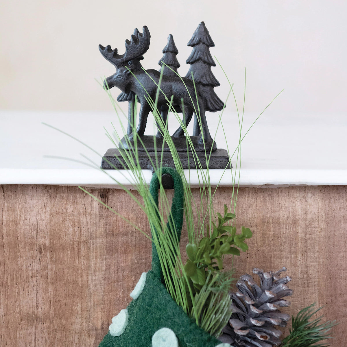 Cast Iron Moose Stocking Holder with Trees
