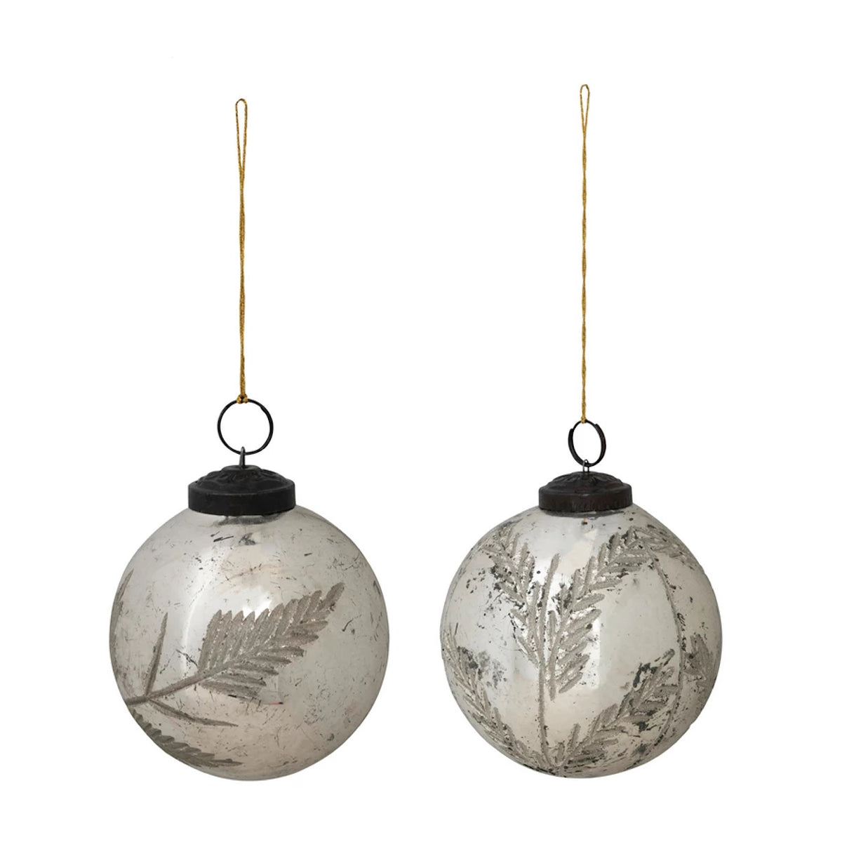 4&quot; Botanical Mercury Glass Ornaments, 2 Styles