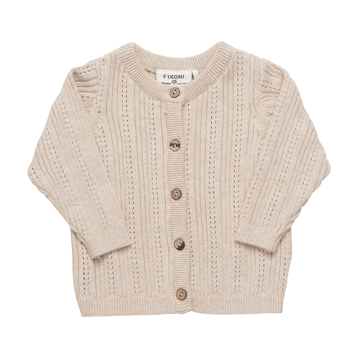 Knit Cardigan with Wooden Button Details, Tan
