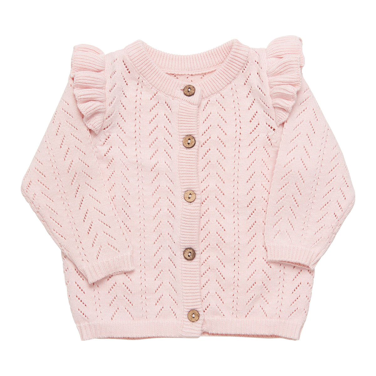 Knit Cardigan with Wooden Button Details, Peachy Pink
