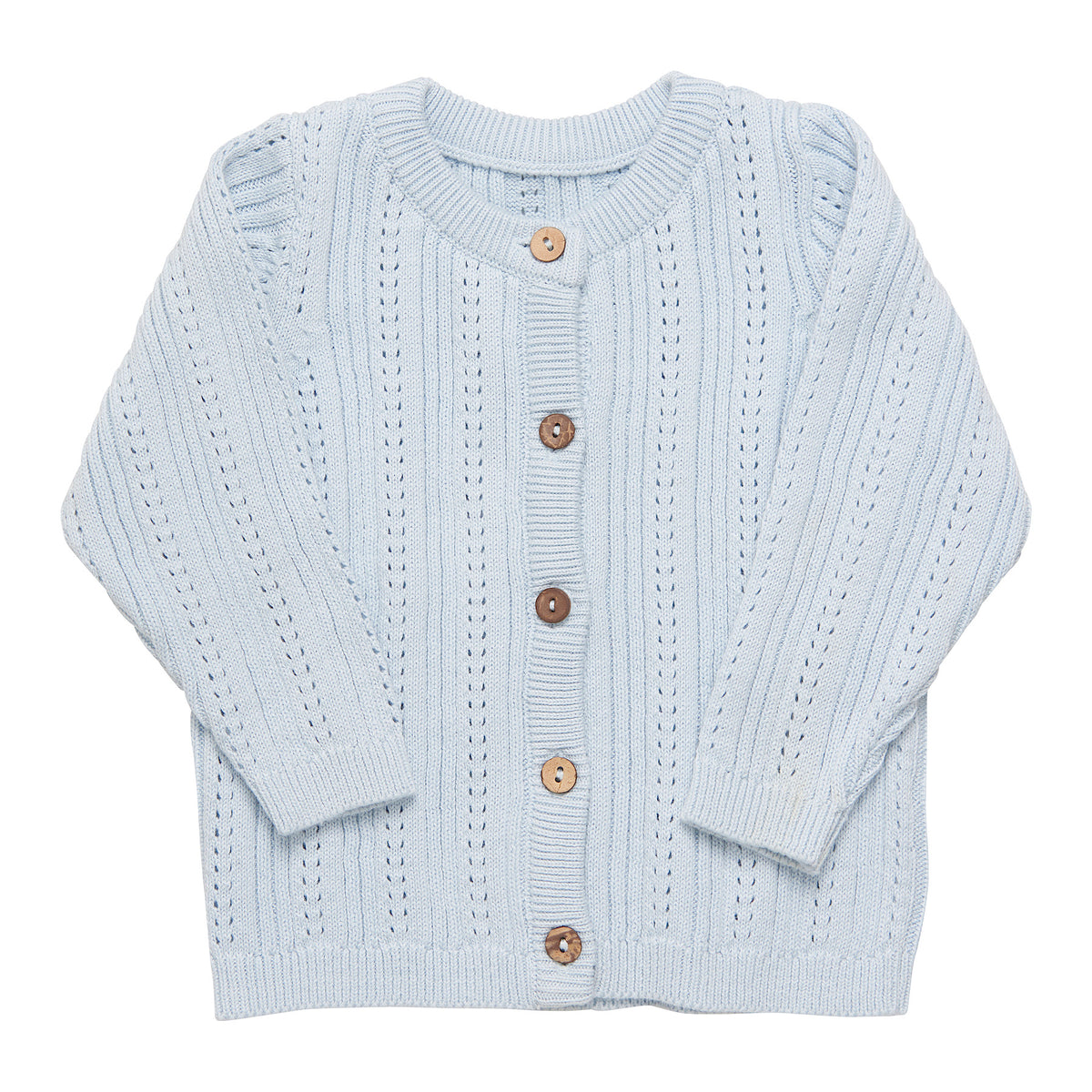Knit Cardigan with Wooden Button Details, Blue