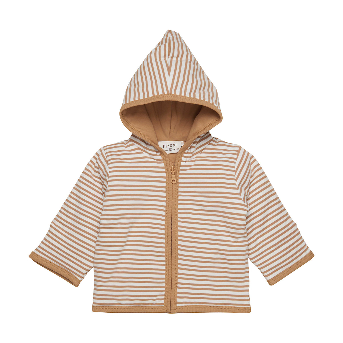 Zip Up Hooded Jacket, Tan Stripes