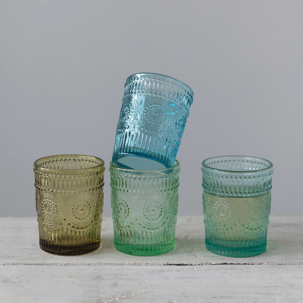 Embossed Drinking Glass, 4 Colours