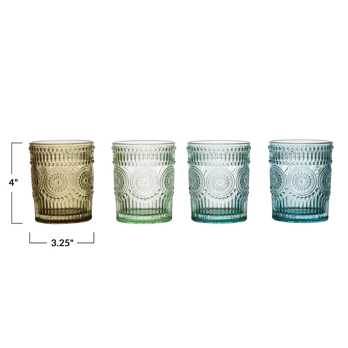 Embossed Drinking Glass, 4 Colours
