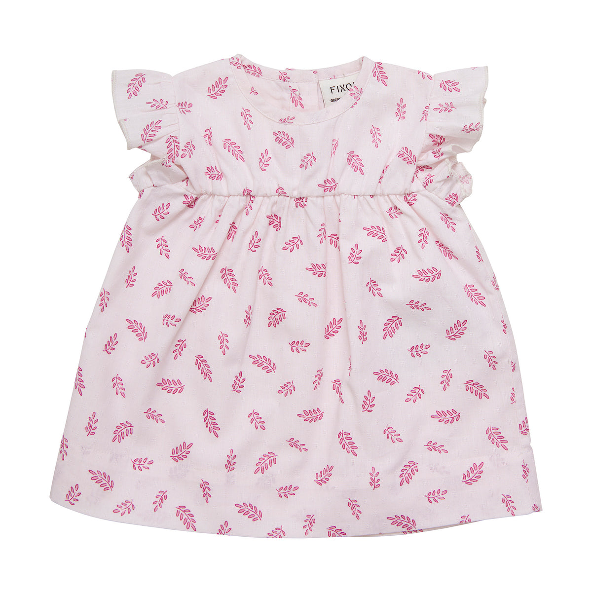Pink Cotton Dress with Leaf Print