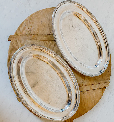 Pair of Antique Silver Oval Trays