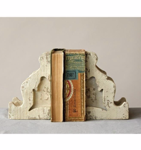 Magnesia Corbel Bookends, Distressed White, Set of 2