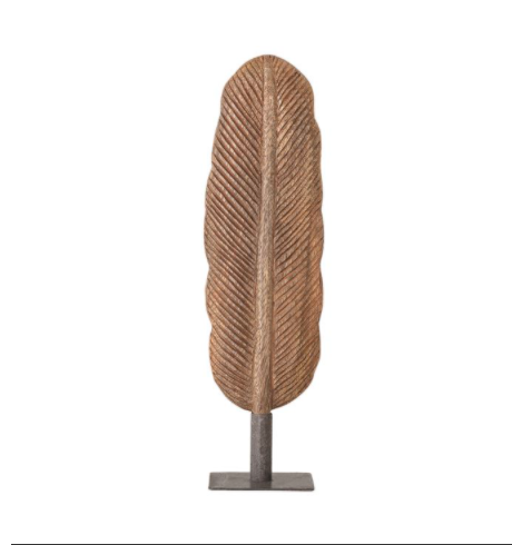 Mango Wood Feather on Metal Stand