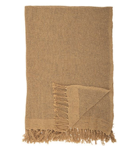 Cotton Blend Throw with Fringe, Mustard