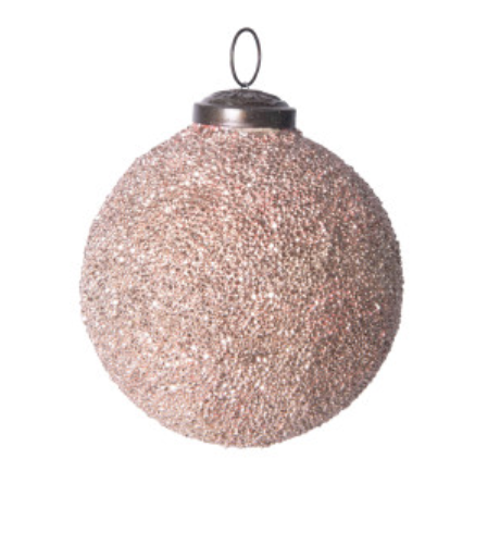 4&quot; Round Glass Ball Ornament w Seed Beads, Champagne