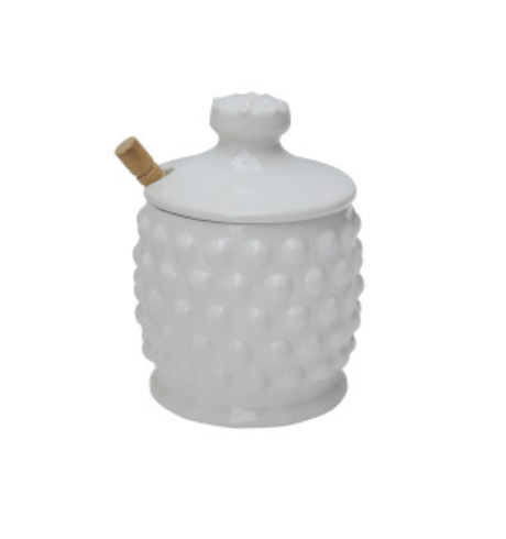 Ceramic Honey Jar with Wood Dipper