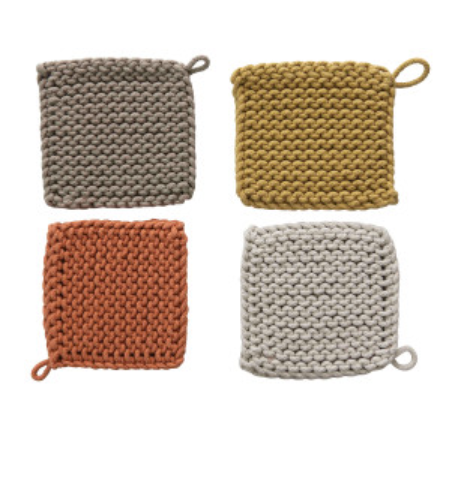 Cotton Crocheted Pot Holder, 4 Colours