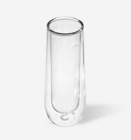 Double Walled Stemless Glass Flutes, Set of 2