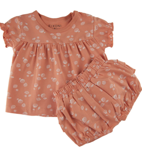 Sea Pattern Tee with Bloomers, Peach