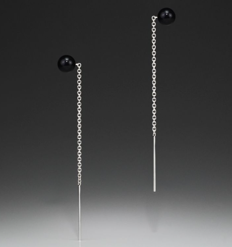 Onyx Silver Stud Thread Earrings