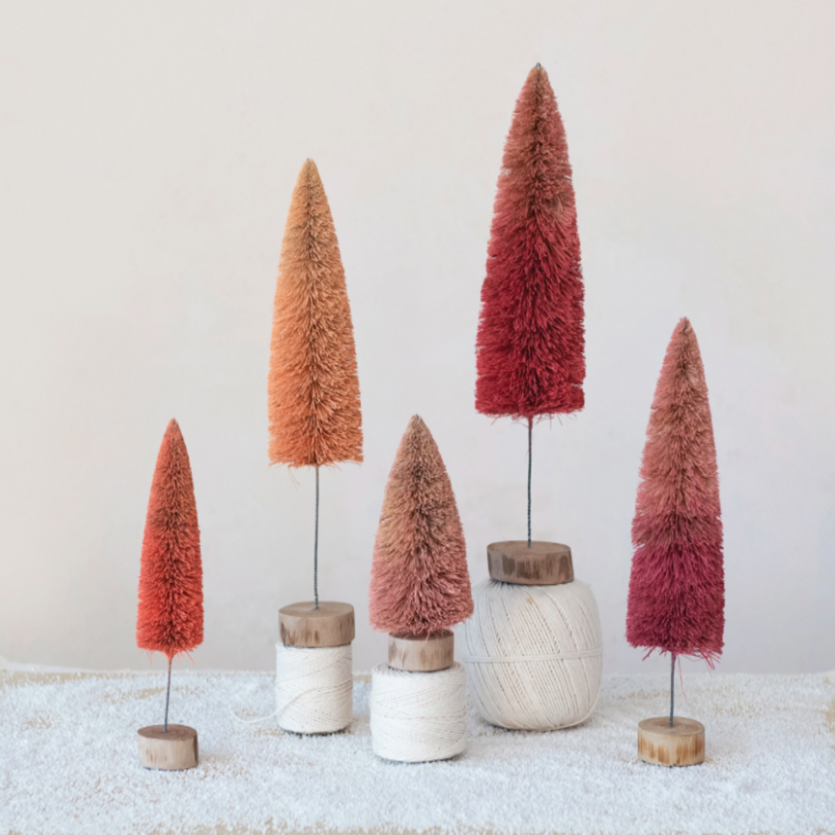 6&quot; Round Bottle Brush Tree w/ Wood Base; Pink Ombre