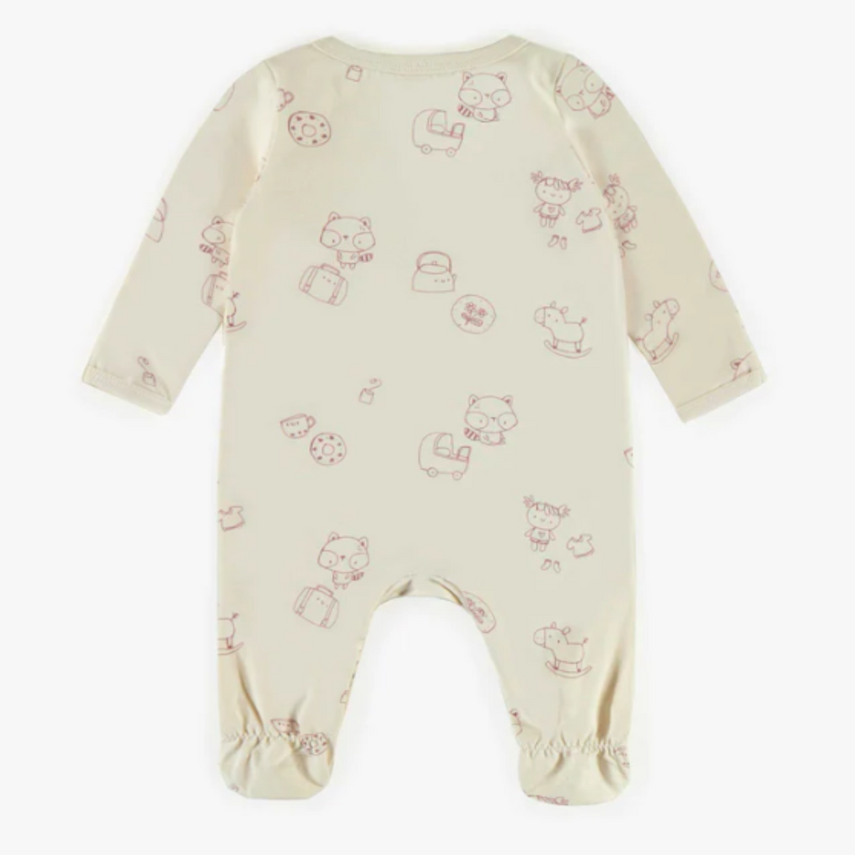 Cream patterned pajamas in organic cotton, newborn