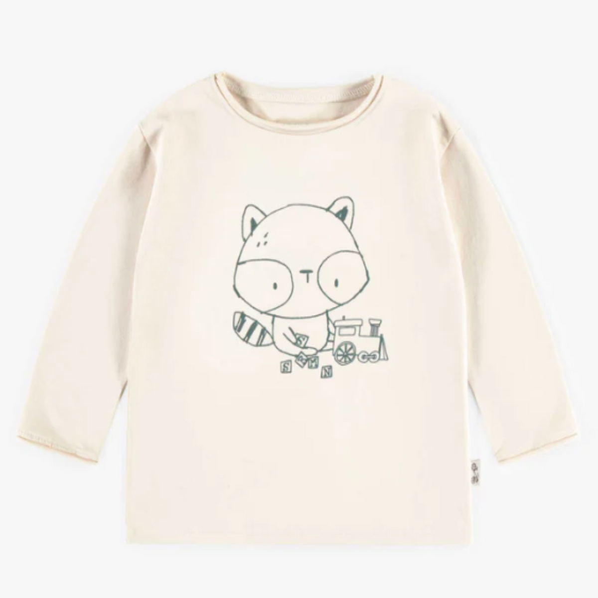 Cream long-sleeved t-shirt in stretch cotton, baby