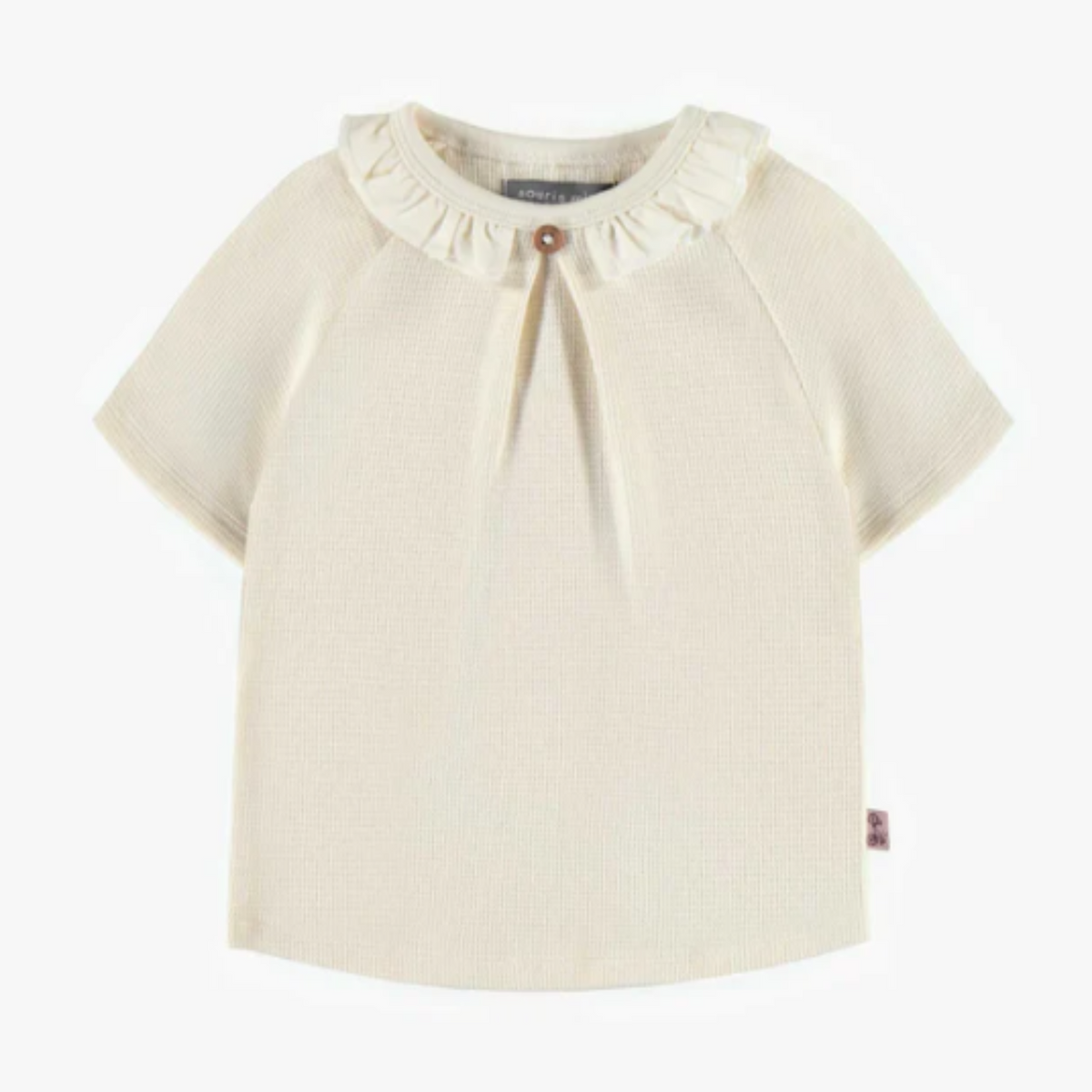Cream short-sleeved t-shirt in waffle jersey, baby