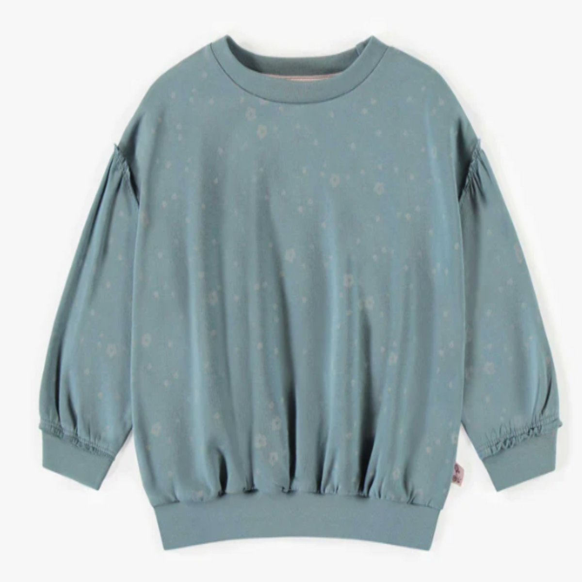 Blue crewneck with little tone on tone flowers in stretch french cotton, baby
