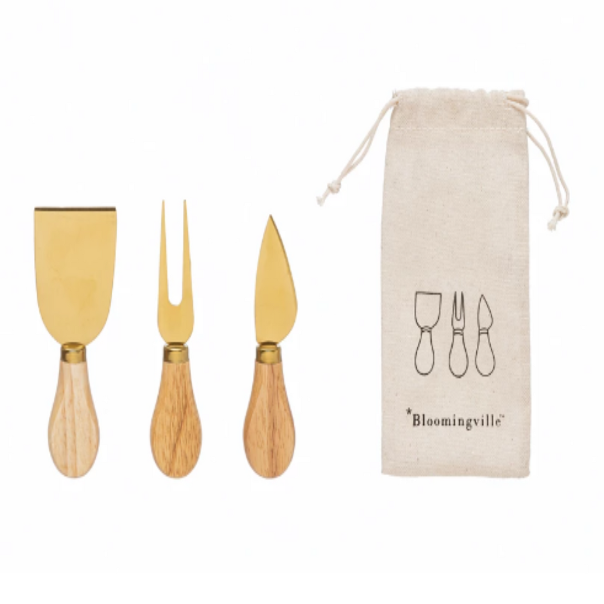 Stainless Steel Cheese Utensils With Oak Wood Handles