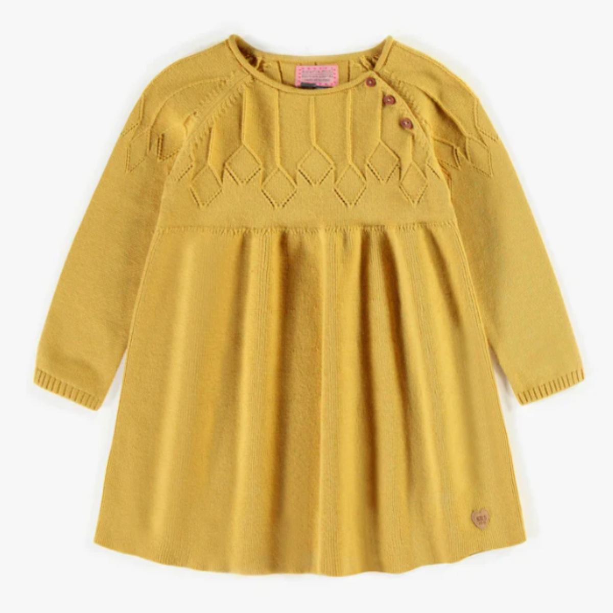 Yellow knit dress with long-sleeves