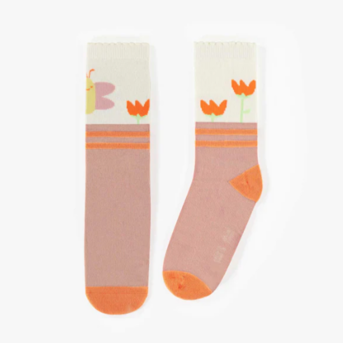 Pink socks with cute flowers, child