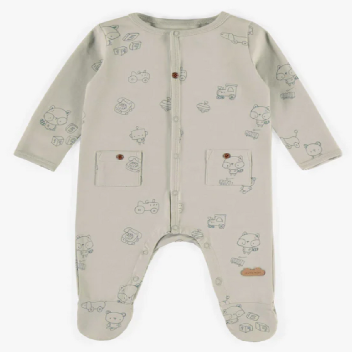Grey patterned pajamas in organic cotton, newborn