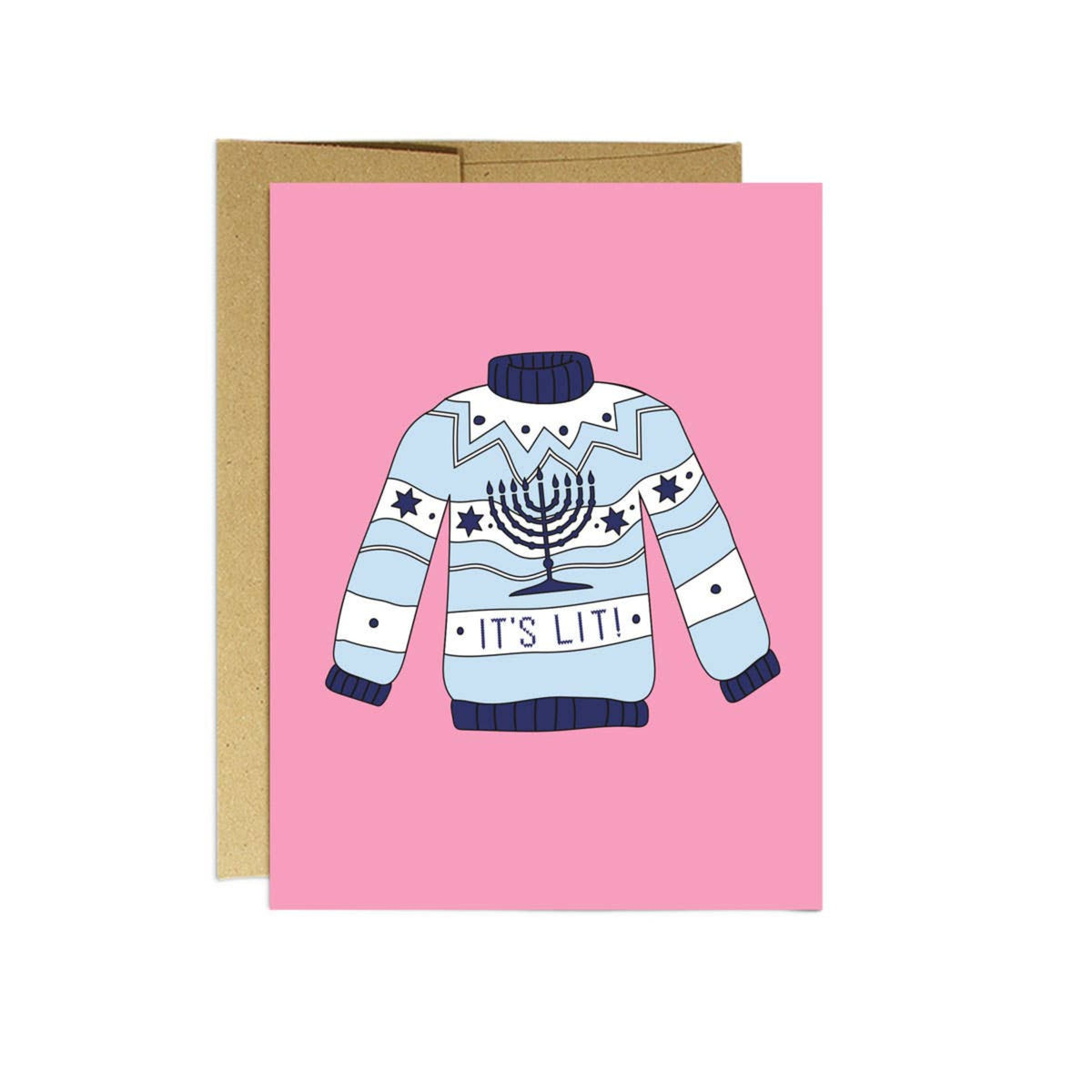Party Mountain Paper co. - It&#39;s Lit Sweater | Hanukkah Card
