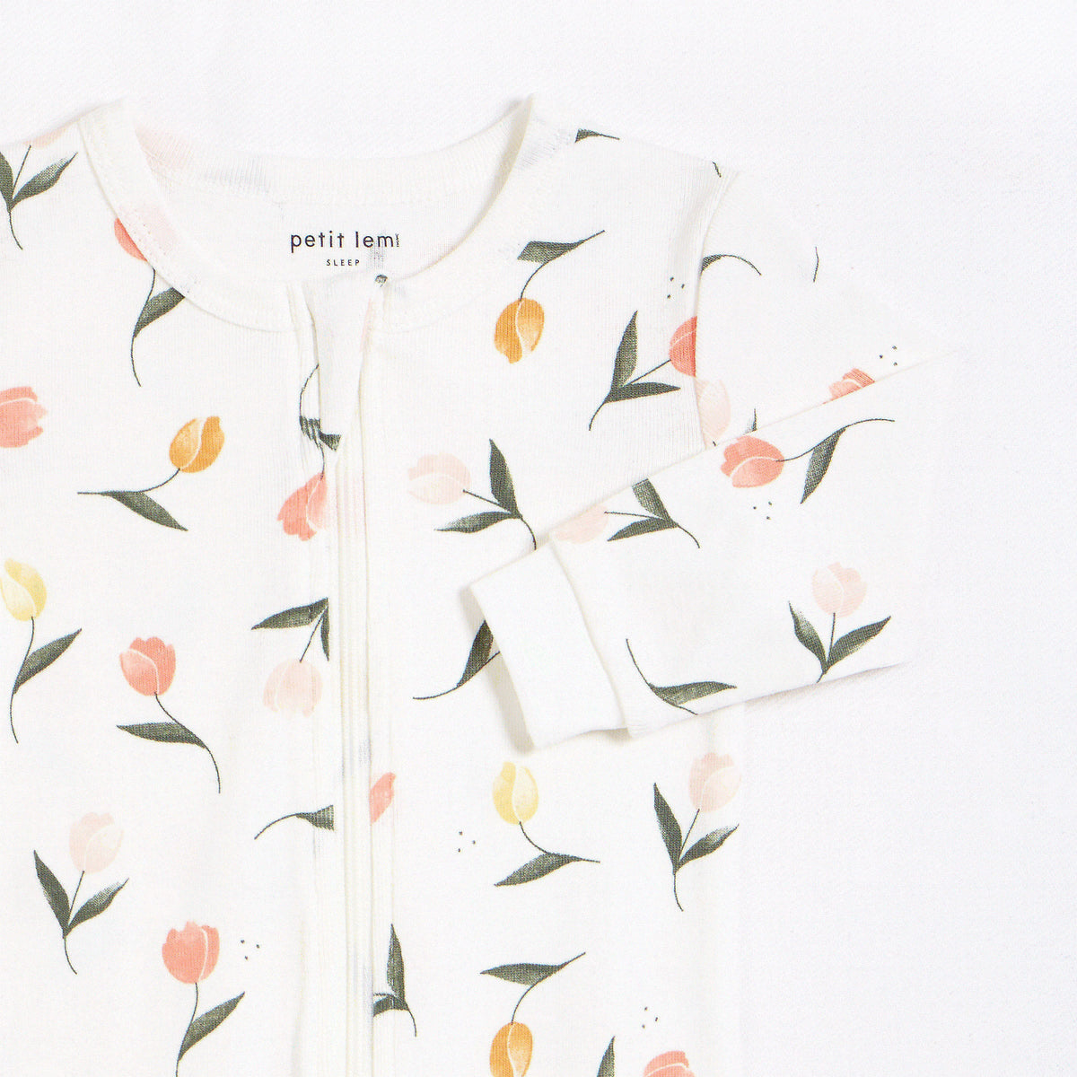 Tulips Print on Off-White Footed Sleeper